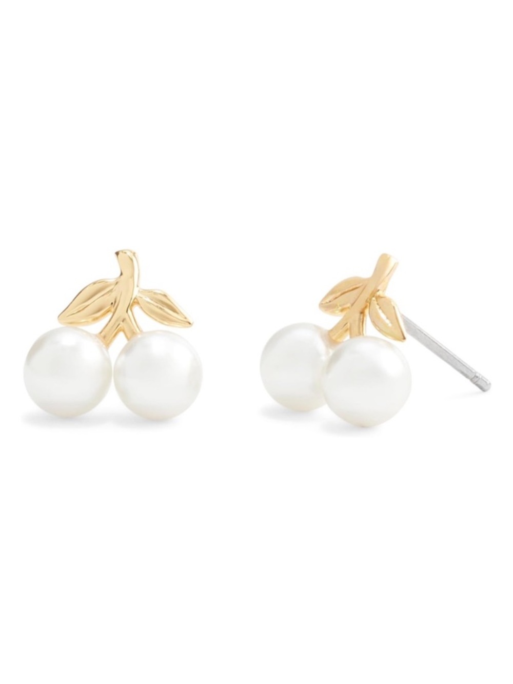 New Coach Gold and White Pearl Cherry Stud Earrings